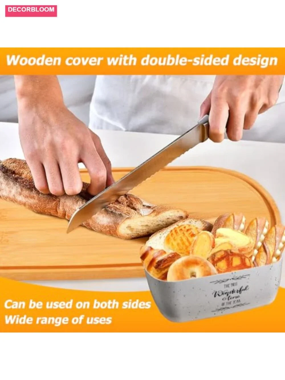 Bamboo Fiber Bread Box with Cutting Board Lid, Kitchen Countertop Food Storage